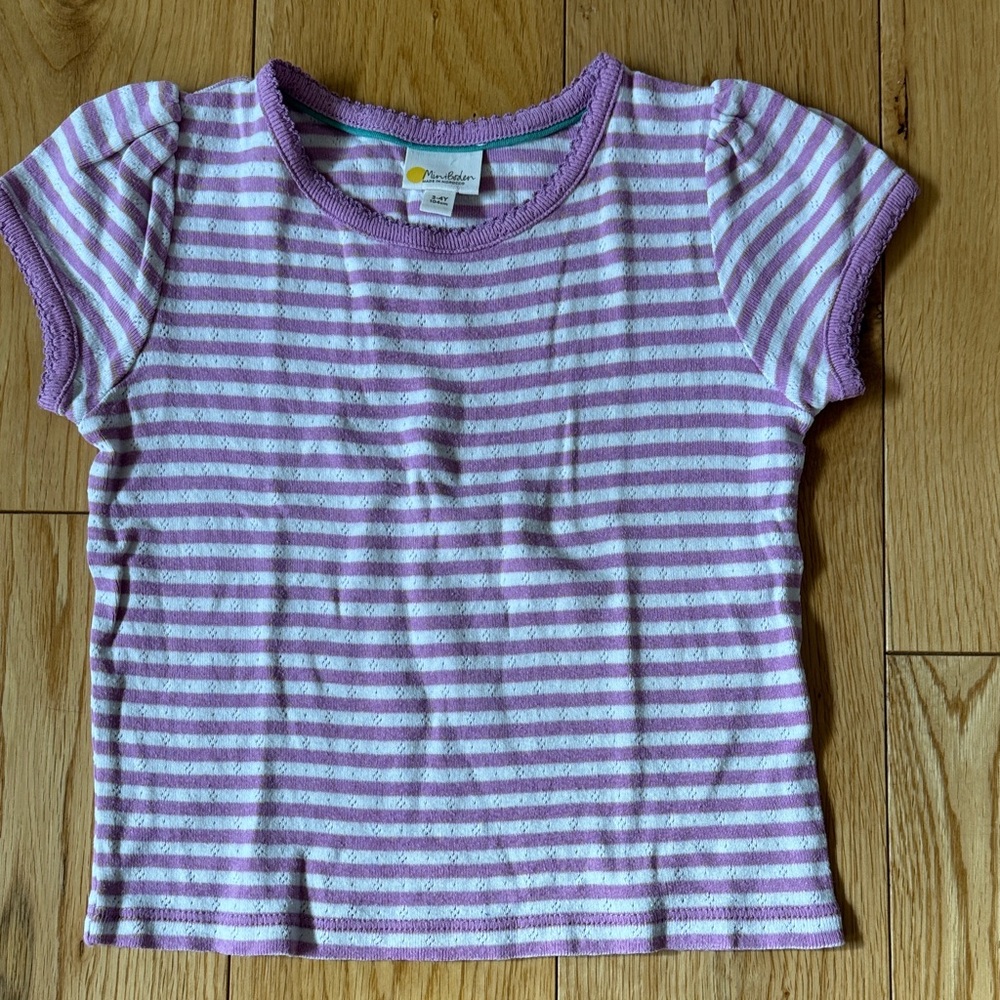 Mini Boden Lavender and White Striped Tee